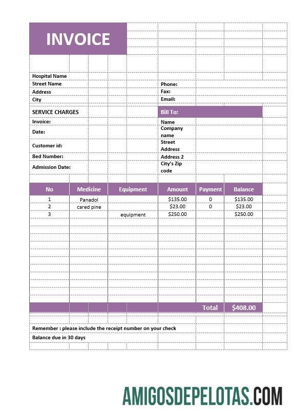 imprimível Modelo de fatura de serviço médico